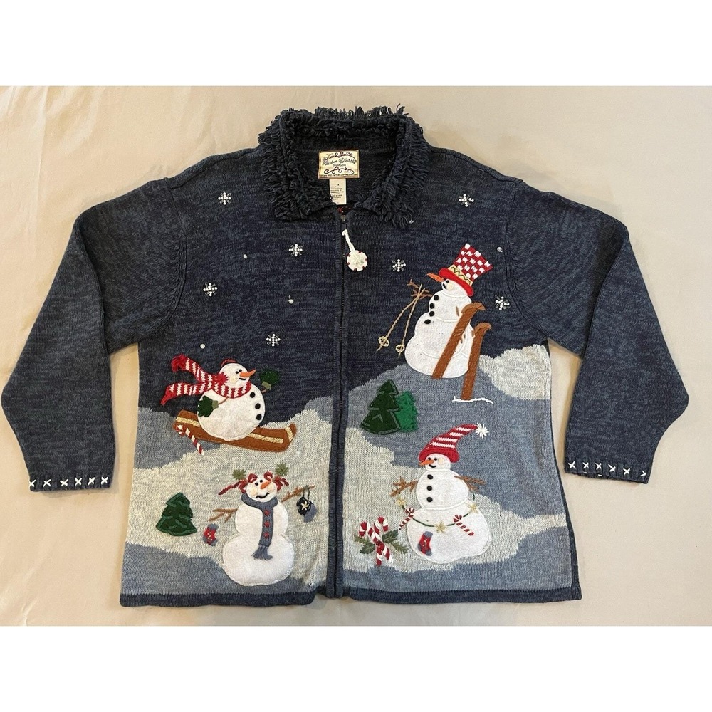 Holiday Sweater Heirloom‎ Collectibles Snowman Zip Up Christmas 1X